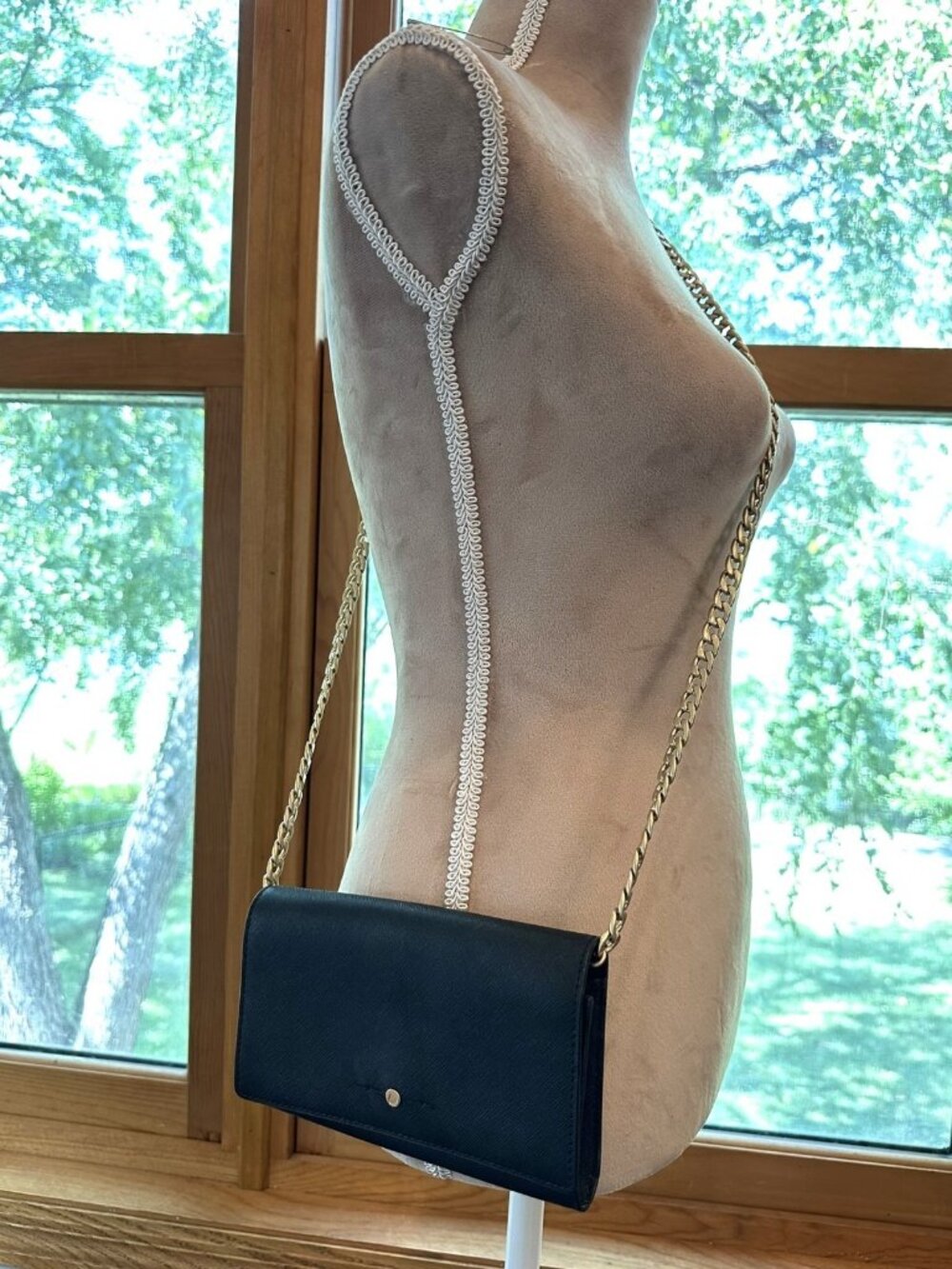 J.Crew Black Saffiano Leather Chain Wallet Crossbody Convertible Clutch Bag